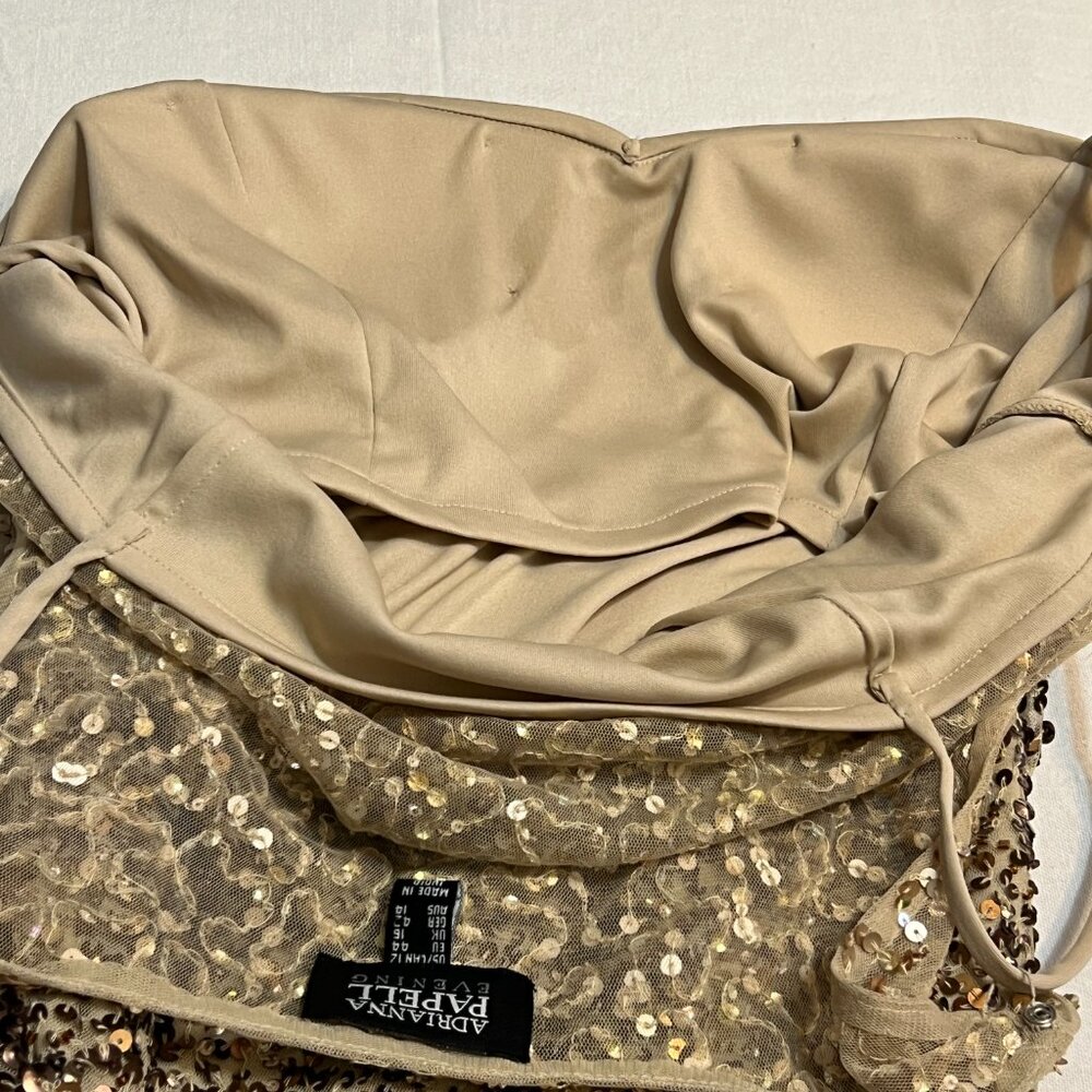 Adrianna Papell Gold Sequin Evening Dress Size 12 Cocktail Party Gown - Picture 6 of 12